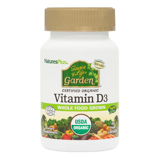 Front view of NaturesPlus Source of Life Garden Vitamin D3 bottle
