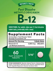 Front view of Nature's Truth B12 5000 mcg 60 tablets bottle