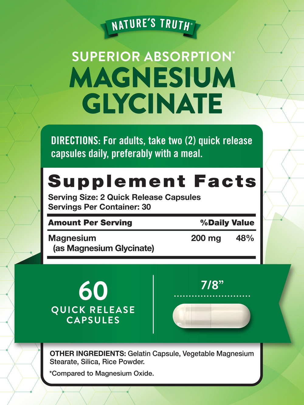 Nature's Truth magnesium glycinate 200mg 60-count bottle – label front