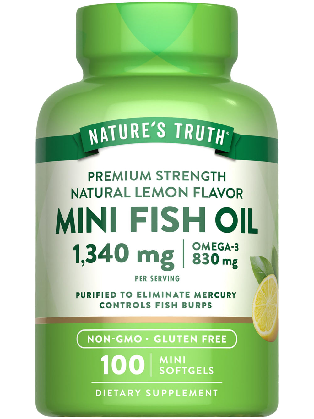 Nature's Truth mini fish oil omega-3 1340 mg 100 softgels lemon burpless