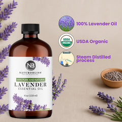 Bottled in the USA NaturoBliss lavender essential oil