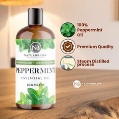 Ingredients and purity details on NaturoBliss Peppermint Oil label