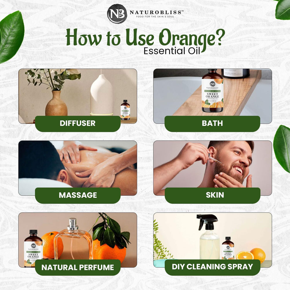 Therapeutic grade NaturoBliss Sweet Orange Essential Oil with no fillers