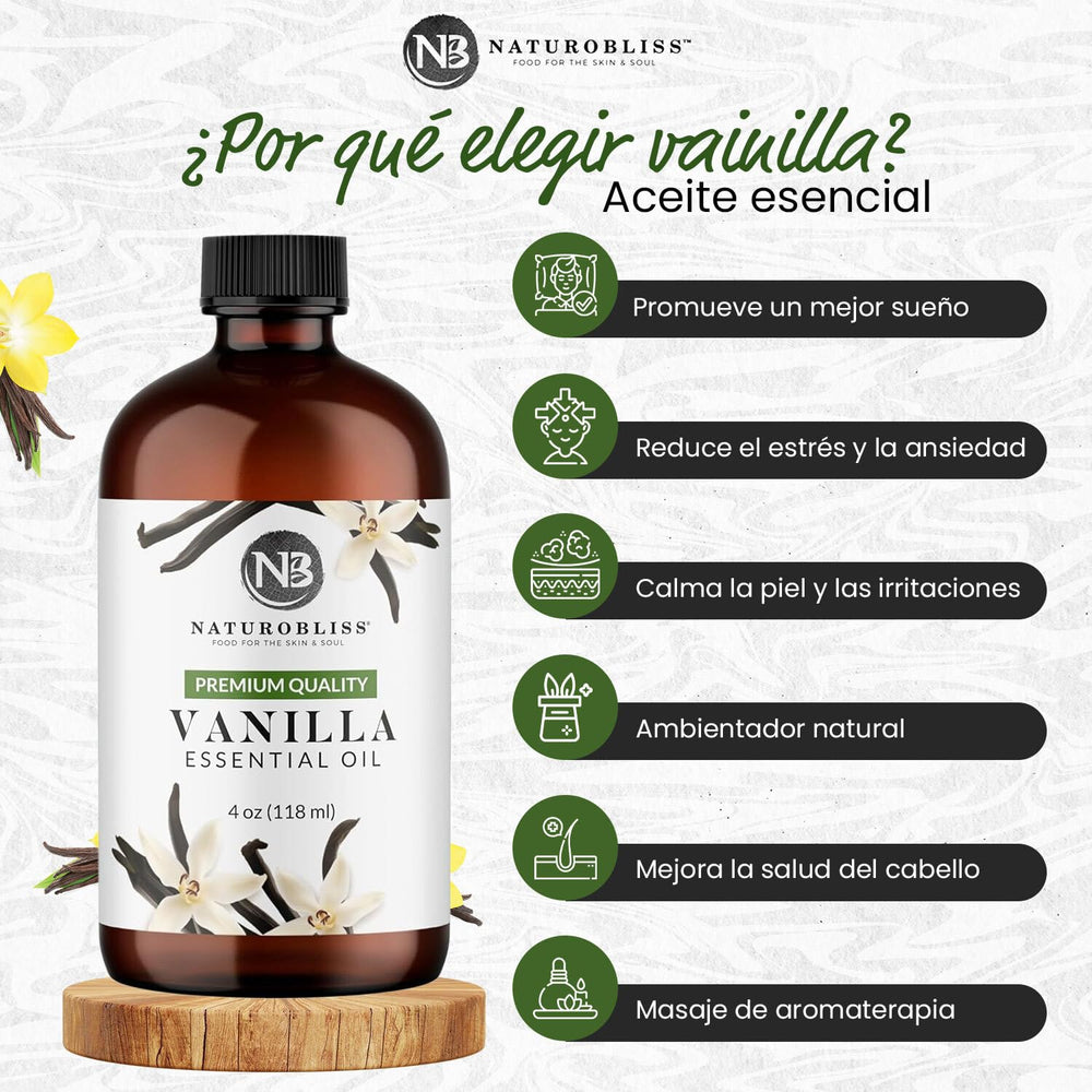 Front label of NaturoBliss Vanilla Essential Oil 4oz