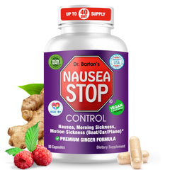 Bottle of Nausea Stop ginger pills for nausea relief