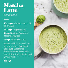 Matcha latte prepared with Navitas Organics Matcha Powder