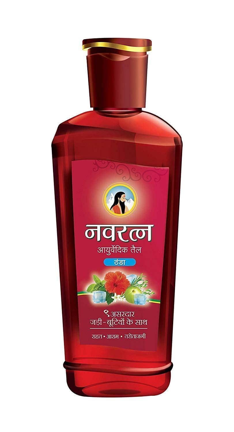 Ingredients and natural herbs featured in Navratna Cool Oil