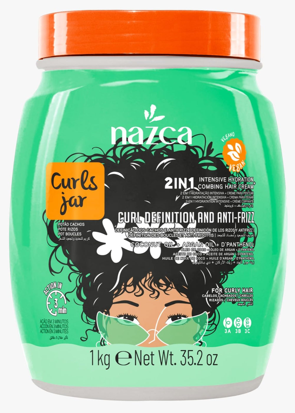 NAZCA More Curls Jar front bottle shows 35.2oz size for deep hydration.