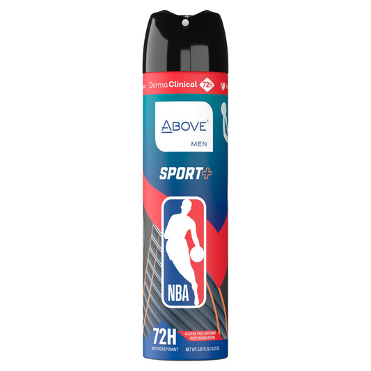 NBA Above SPORT PLUS deodorant spray bottle ready for workouts, delivering lasting freshness