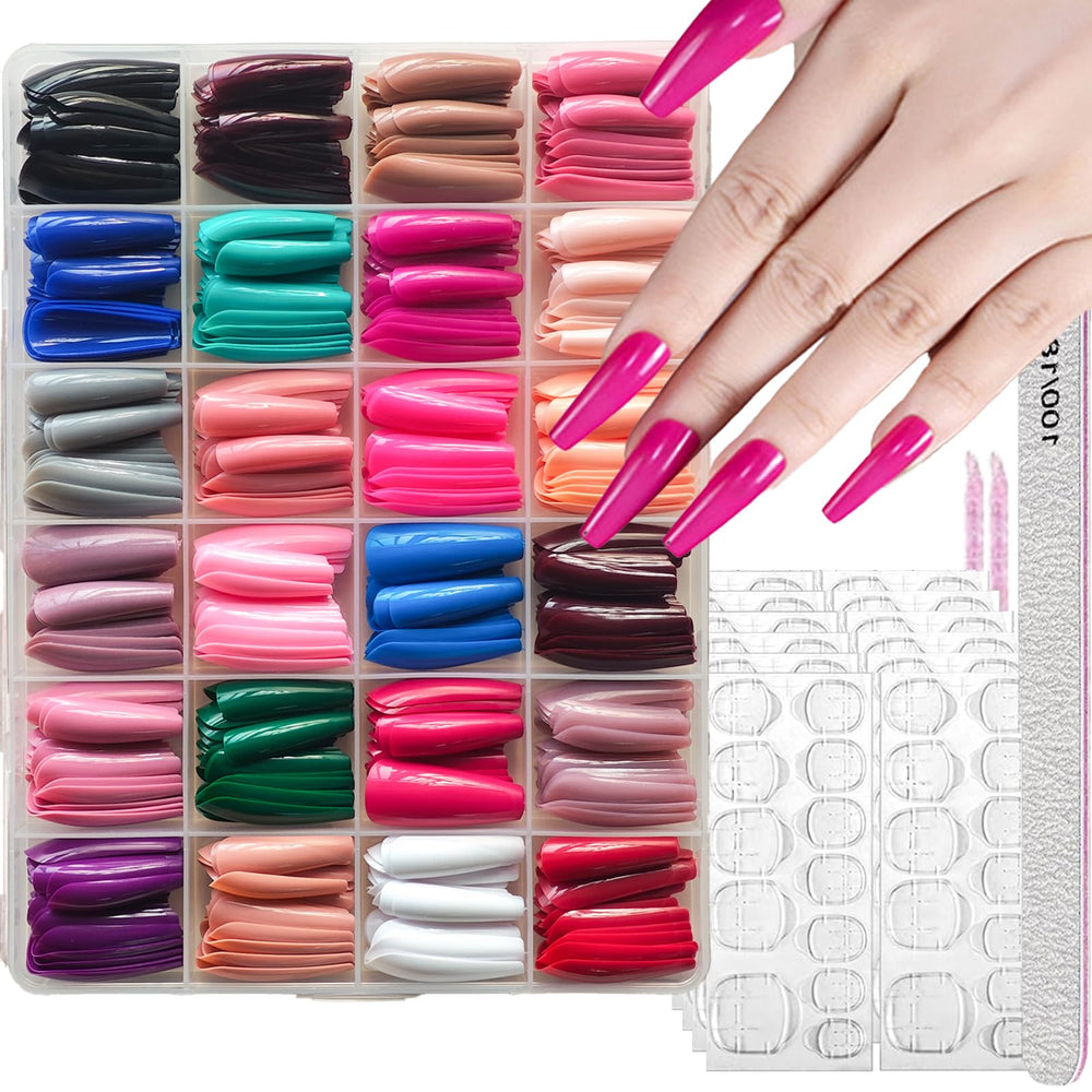 NBNTGH 24-color coffin nails with glossy finish for chic manicure options.