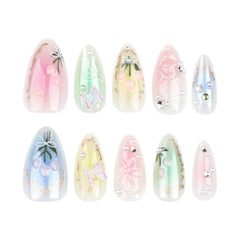 NBNTGH Almond 3D Flower nails adhesive tabs included for quick wear.