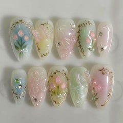 NBNTGH Almond 3D Flower nails package ready for at-home manicure.