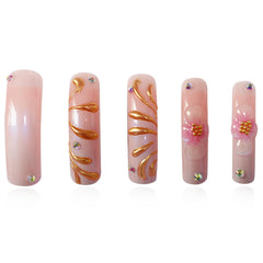 NBNTGH Extra-long curved square nails for dramatic at-home manicure.