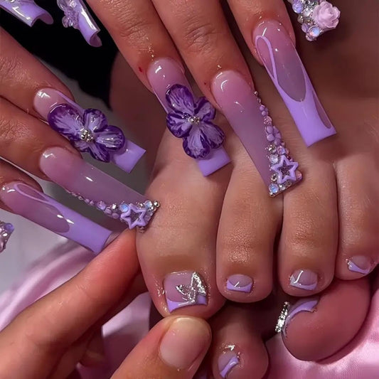 NBNTGH purple French tip press-on nails for quick salon-quality manicure.