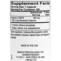 NCI Advanced Research Dr. Hans Nieper Calcium 2-AEP Capsules bottle – back label view