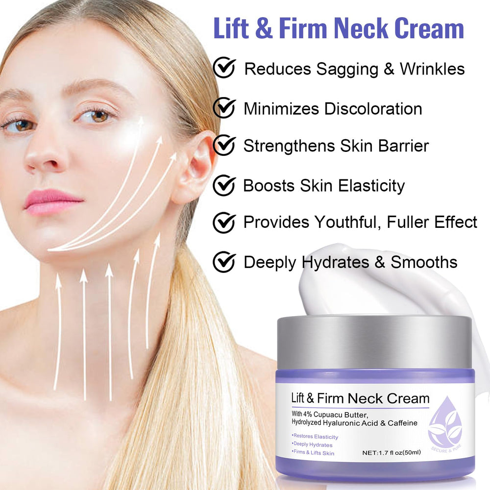 Neck Firming Cream on neck skin with hydration glow and renewed softness.