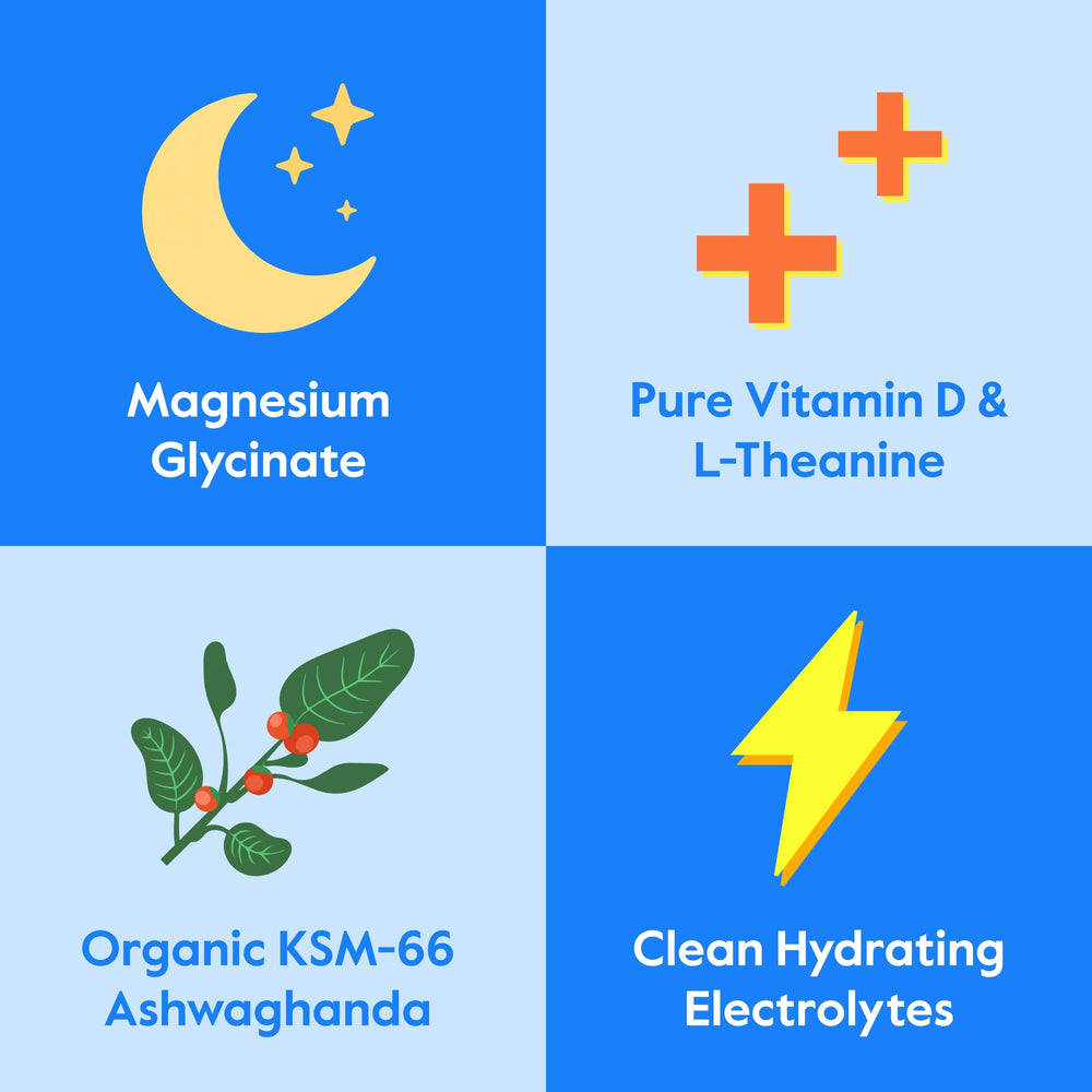 Icons showing L-Theanine, Organic Ashwagandha, and Vitamin D on Nectar Calm label