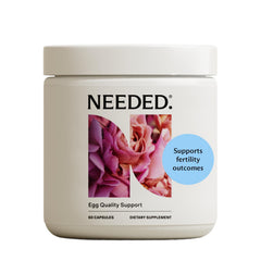 Needed Egg Quality Support bottle showing vegan antioxidant formula for fertility support