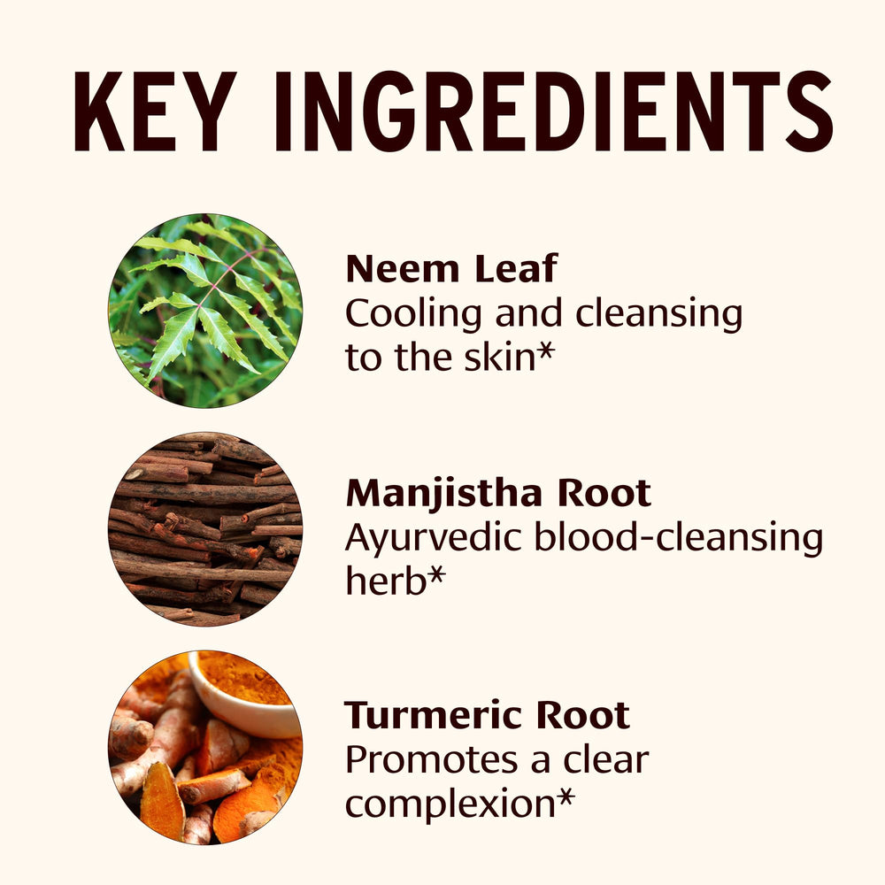 Neem leaf and cooling herbs used in the Ayurvedic formula