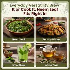 Usage ideas: neem leaf for herbal tea and DIY skincare