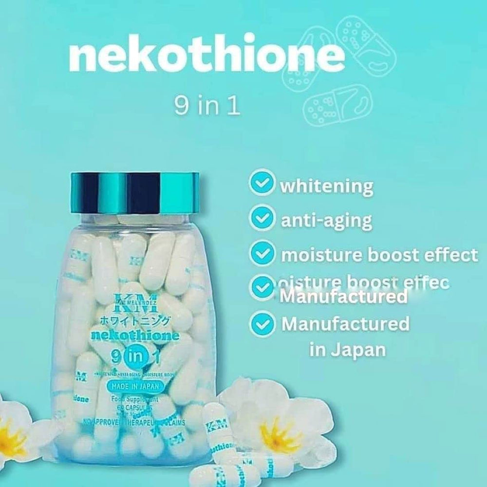 Ingredients of Nekothione 9 in 1: L-glutathione, collagen, L-cystine, curcumin, Centella Asiatica, carotenoids, beta glucan, vitamin B3, hyaluronic acid