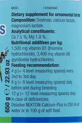 Nekton Calcium Plus back panel with nutrition facts