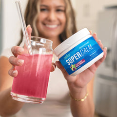 Close-up of Nello SuperCalm label showing L Theanine and KSM-66 Ashwagandha