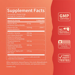Nello Superfocus Mojito ingredients label highlighting Alpha GPC and Lion’s Mane