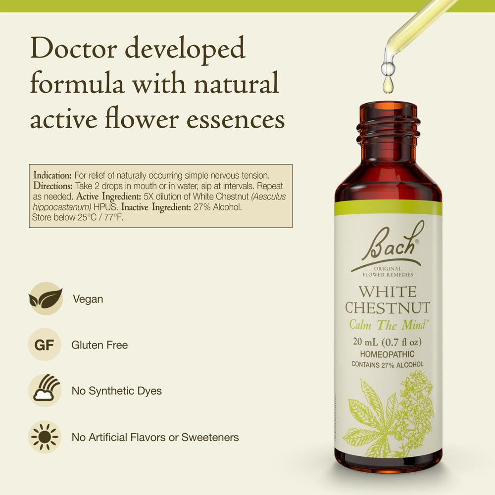Close-up of Nelson Bach White Chestnut tincture bottle