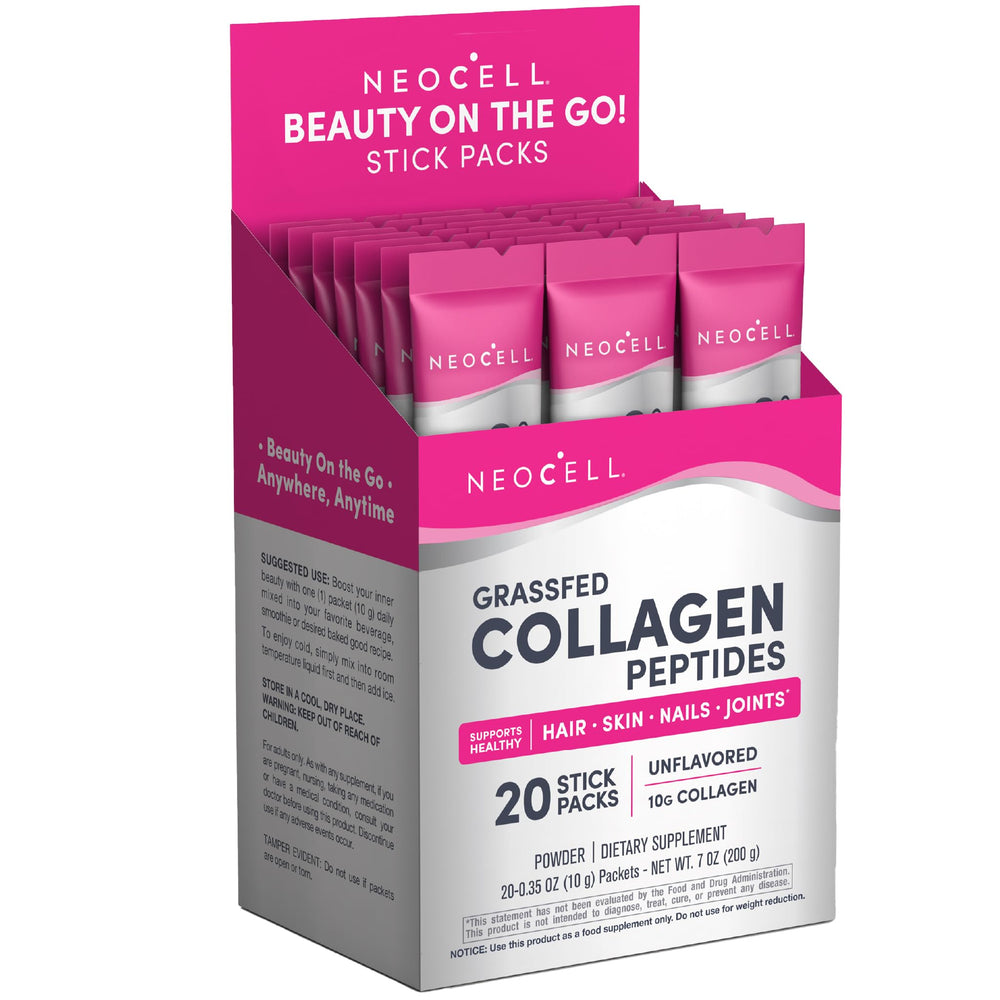 Front view of NeoCell Super Collagen Peptides stick-pack packaging
