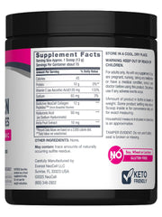 Label featuring collagen, vitamin C and hyaluronic acid