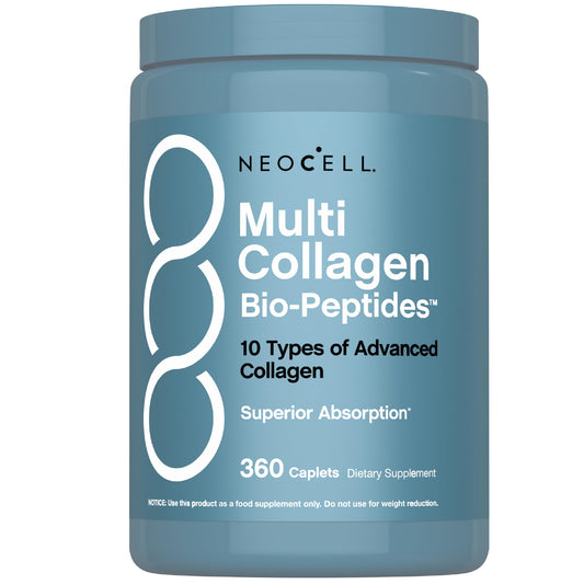 NeoCell Multi Collagen Peptides bottle with 360 caplets on white background