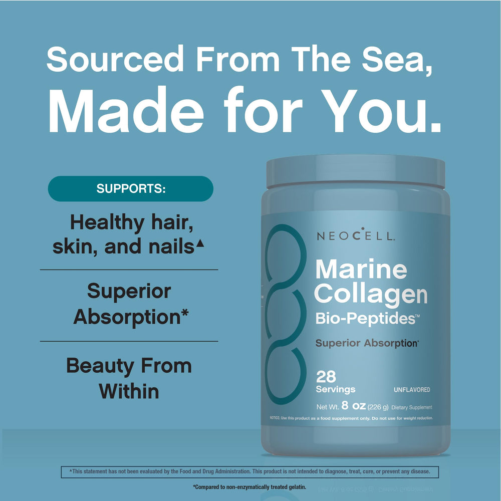 Scoop measuring 8 g of NeoCell marine collagen peptides powder