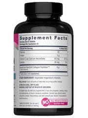 Close-up of hydrolyzed collagen peptides and Vitamin C tablets