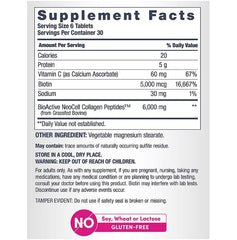 Nutrition facts panel for NeoCell Super Collagen + C 360 ct