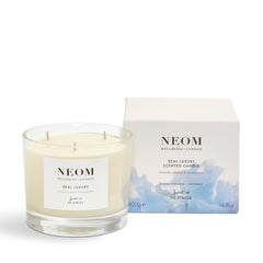 NEOM 3 Wick Candle lavender jar delivers a calming evening atmosphere for unwinding rituals.
