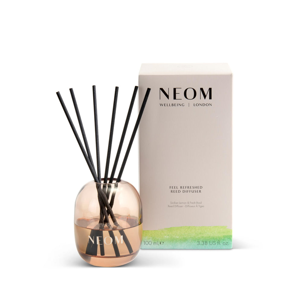 NEOM Feel Refreshed Reed Diffuser 100ml bottle with reeds