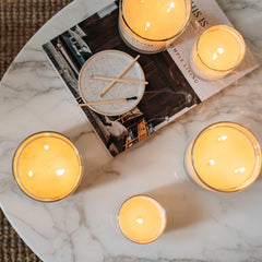 Natural wax and essential oils components of NEOM candle