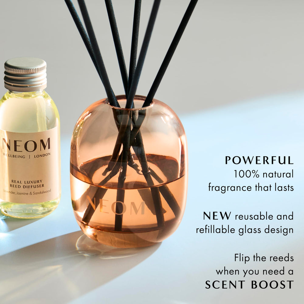 Close-up of NEOM diffuser label