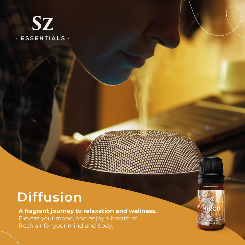 Amber glass bottle of Neroli essential oil