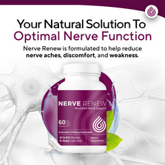 NERVE RENEW benfotiamine and B vitamins capsule highlight nerve nourishment.