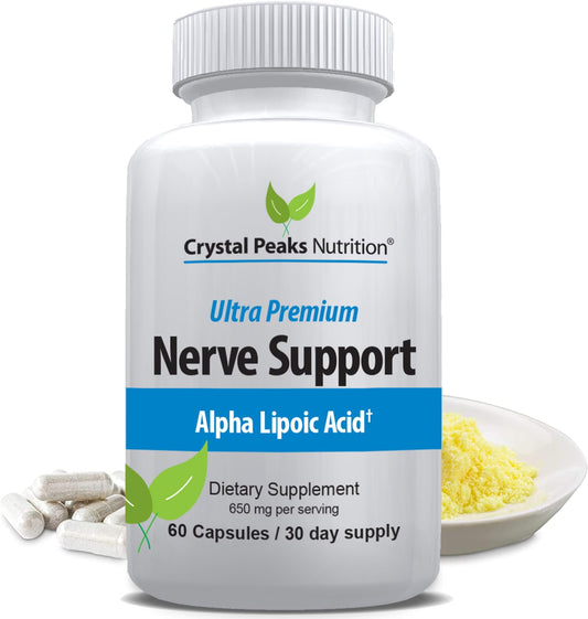 Bottle of Nerve Support Supplement with 650mg Alpha Lipoic Acid
