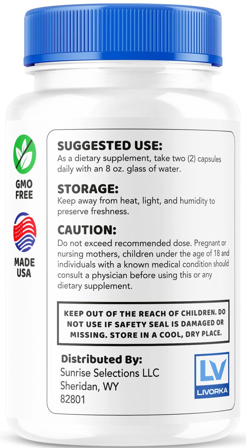 Dietary supplement bottle turned at an angle