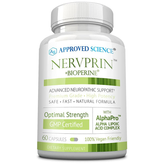 Approved Science Nervprin bottle label on white background