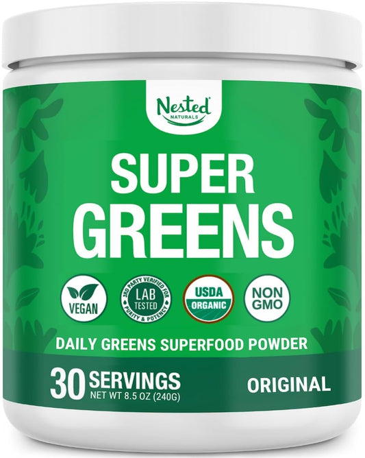 Nested Naturals Super Greens Original Flavor bottle – front view