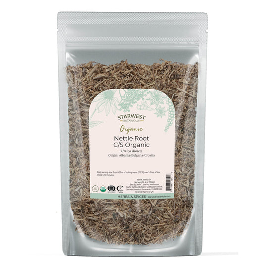 Organic nettle root dried, cut & sifted in a 4 oz pouch