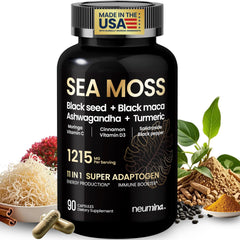 Front view of NEUMINA 1215mg Sea Moss Capsules bottle with 90-count package