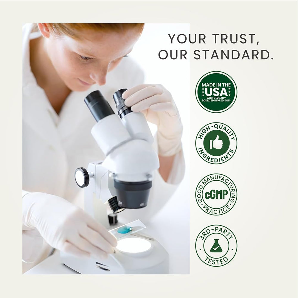 Third-party tested quality badge on label