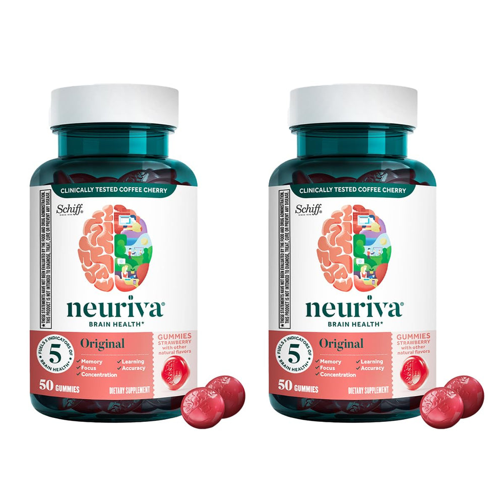 NEURIVA Strawberry-flavored brain supplement bottle in a 2-pack front view