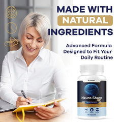 Neuro Sharp Pro capsules beside a dosage chart